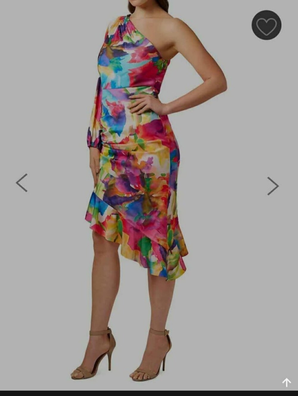 One-Shoulder Multicolor Watercolor Ruffle Dress - Picture 3 of 8